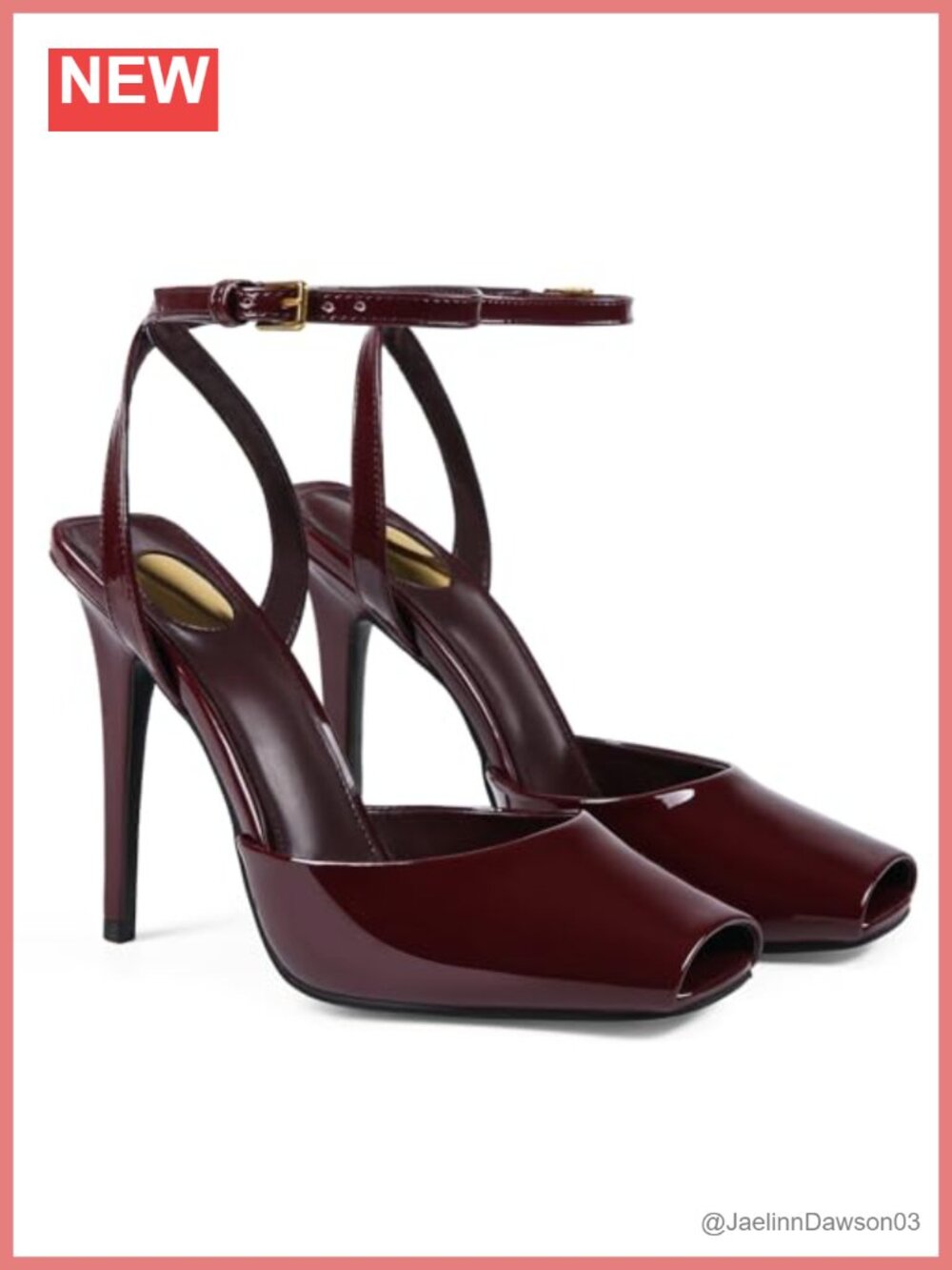 Patent Leather Peep Toe Heeled Sandals with Ankle Strap Backless